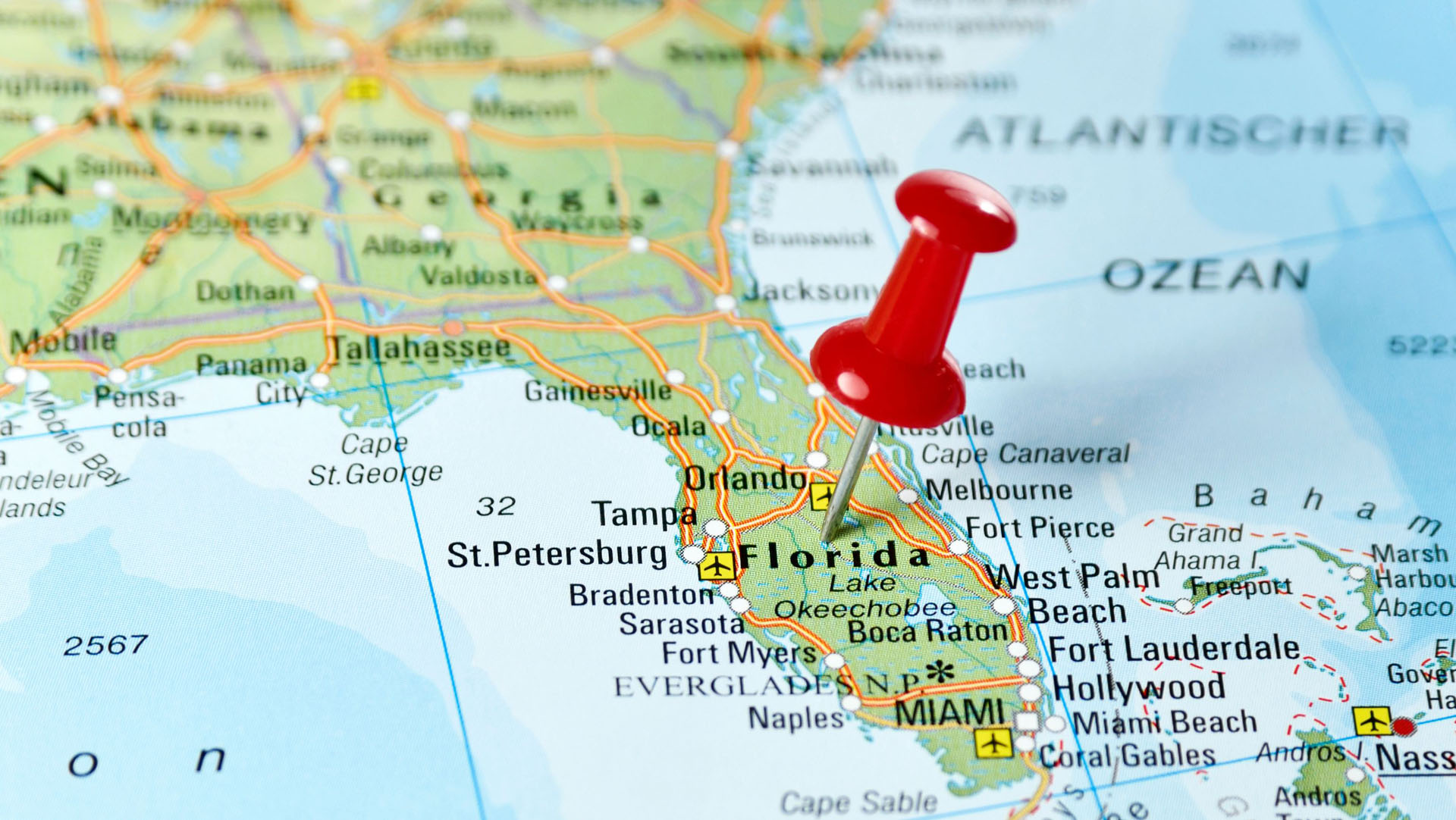 A map with a pin in Southwestern Florida